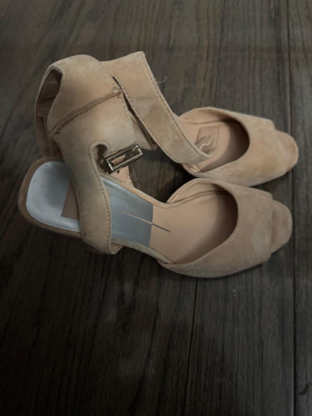 Dolce Vita Beige Suede Peep-Toe Ankle Strap Heels
